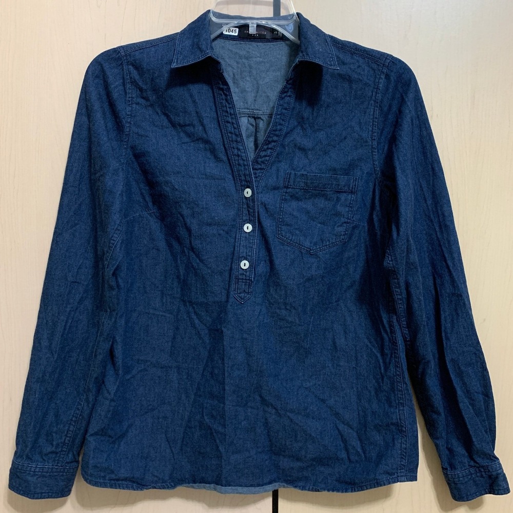 The Limited Women's Long Sleeve Collared Henley Lightweight Denim‎ Shirt Top XS